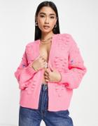 River Island Embroidered Heart Floral Cardigan In Pink
