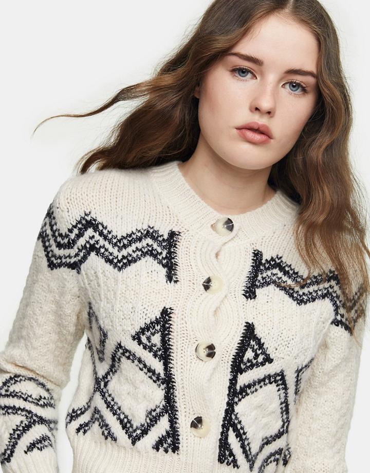Topshop Cropped Cardigan In Black And White-multi