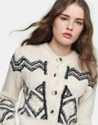 Topshop Cropped Cardigan In Black And White-multi