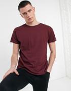 Brave Soul Raw Edge T-shirt In Burgundy-red