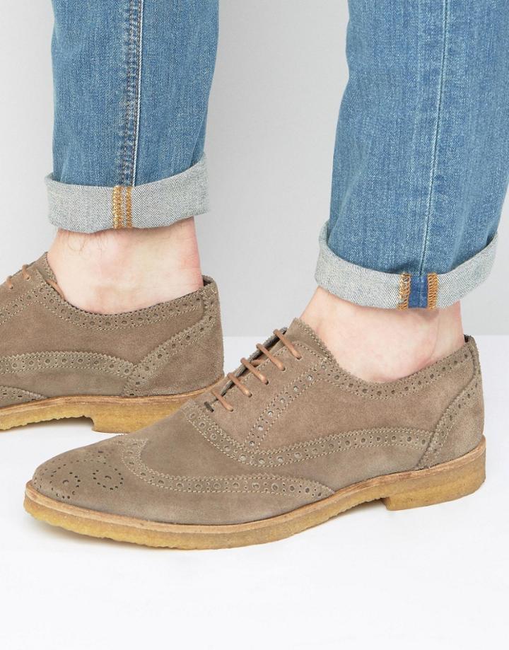 Walk London Duke Suede Oxford Brogue Shoes - Gray