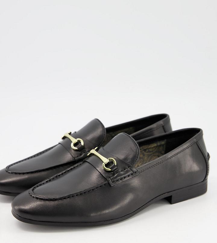 Silver Street Wide Fit Metal Trim Loafers In Black Leather