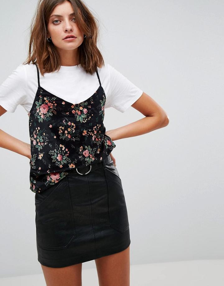 Stradivarius Floral Velvet Cami - Pink