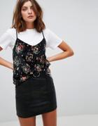 Stradivarius Floral Velvet Cami - Pink