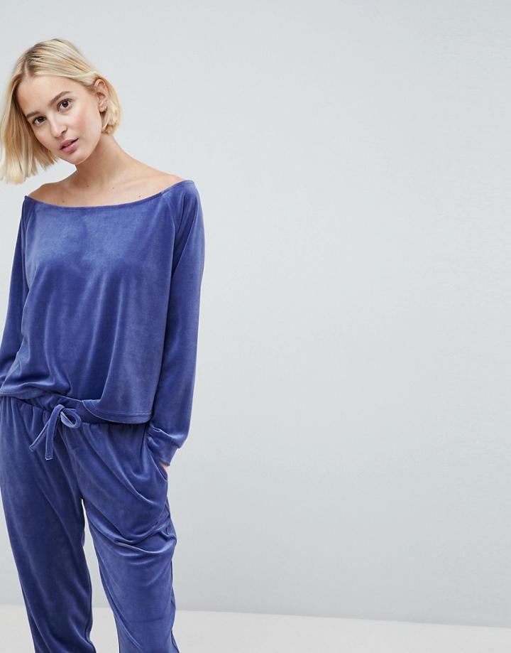 Asos Lounge Velour Off Shoulder Sweat - Blue