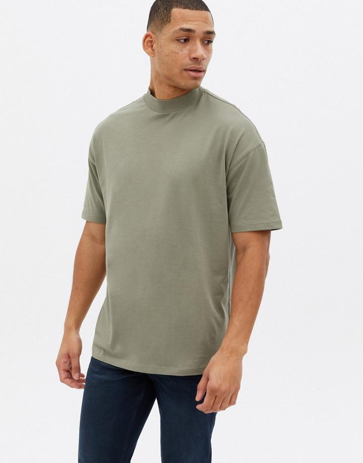 New Look Oversized Turtle Neck T-shirt In Light Khaki-green