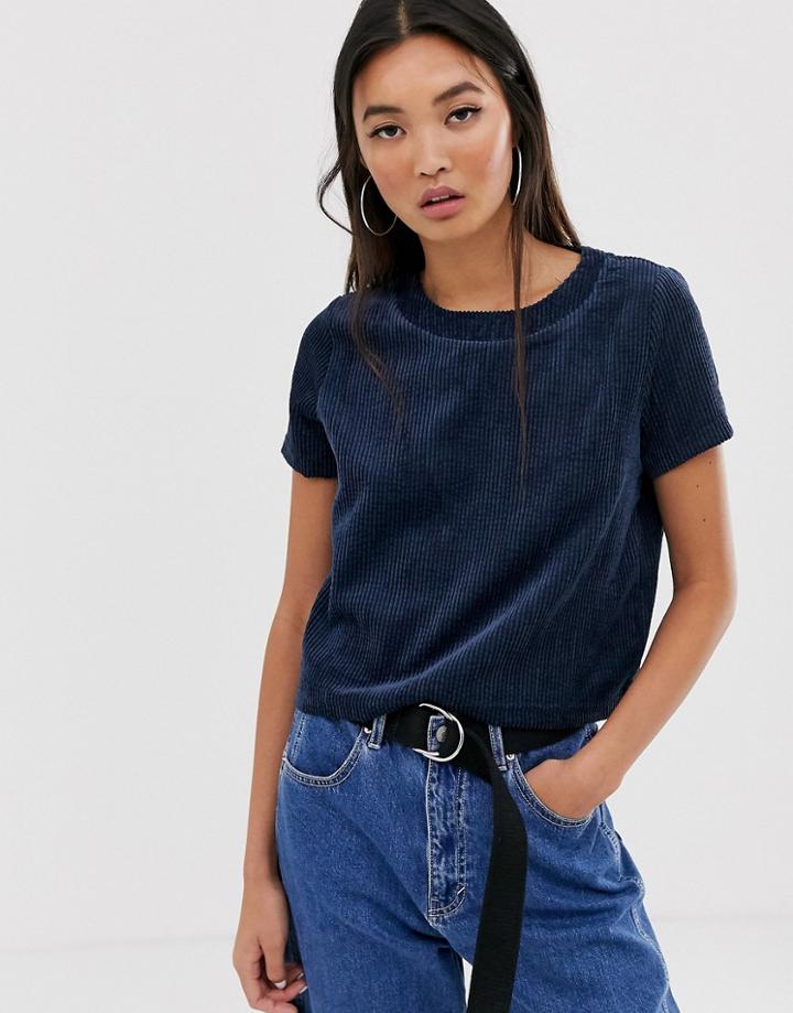 Noisy May Becca Short Sleeve Cropped T-shirt-navy