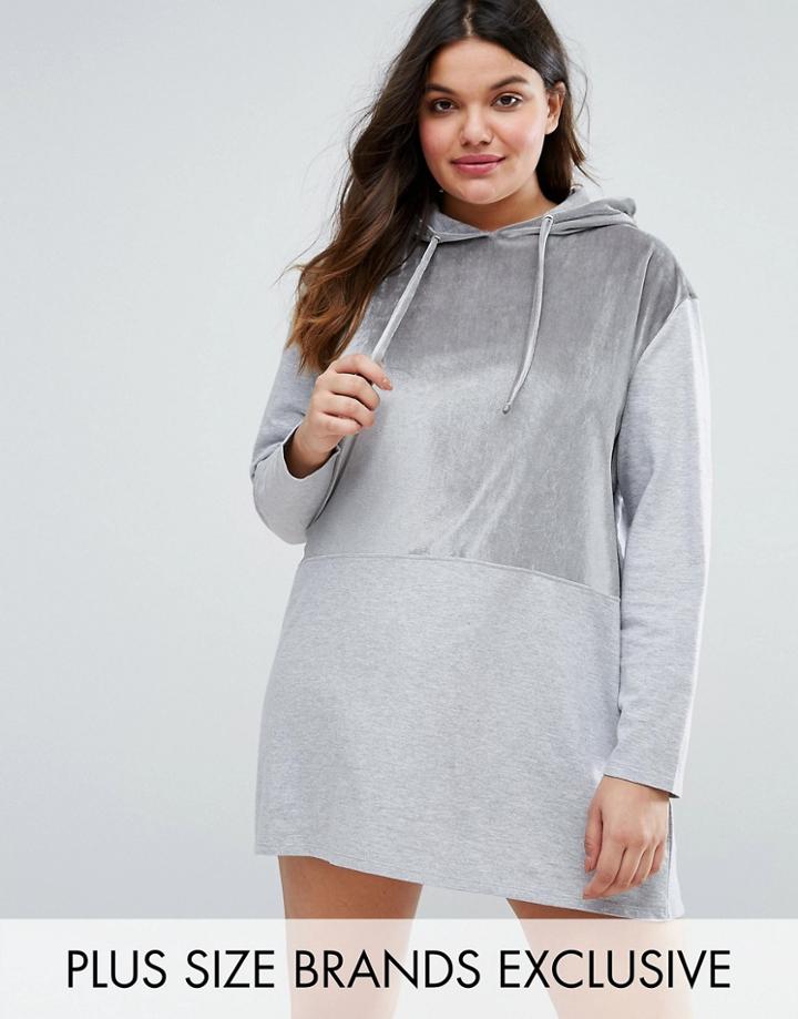 Daisy Street Plus Longline Velvet Insert Hoodie - Gray