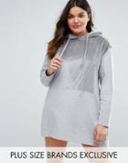 Daisy Street Plus Longline Velvet Insert Hoodie - Gray
