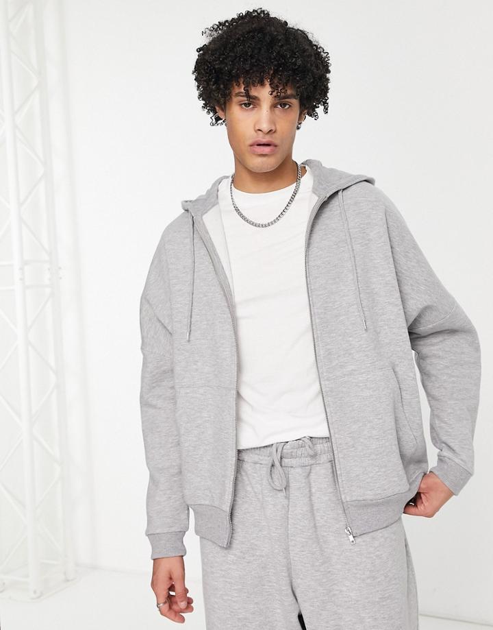 Asos Design Super Oversized Zip Up Hoodie In Gray Heather - Part Of A Set