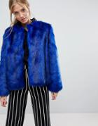 Bershka Faux Fur Jacket - Blue