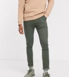 Asos Design Tall Super Skinny Chinos With Elasticated Waist In Washed Khaki-green