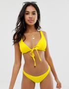 Asos Design Shirred Bikini Bottom In Yellow - Yellow