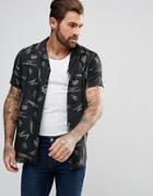 Illusive London Muscle Shirt In Black With Retro Print - Black