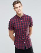 Asos Skinny Shirt With Grid Check In Red With Short Sleeves - Red