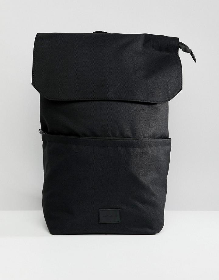 Asos Design Backpack In Black With Top Flap And Internal Laptop Pouch - Black