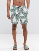 Asos Mid Length Swim Shorts With Floral And Triangle Logo Print - Stone