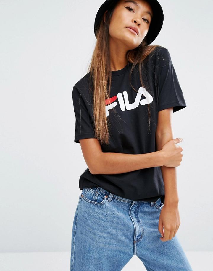Fila Oversized Boyfriend T-shirt With Basic Logo - Black
