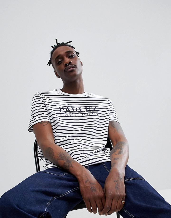 Parlez T-shirt With Embroidered Logo In Navy Stripe - Navy