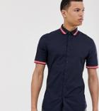 Asos Design Tall Skinny Fit Shirt With Rib Collar & Cuffs-navy