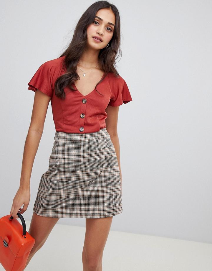 Miss Selfridge Button Through V Neck - Orange