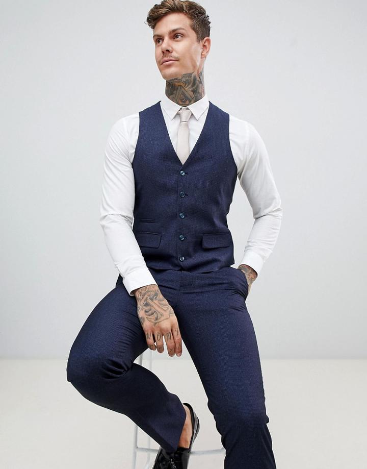 Harry Brown Slim Fit Navy Self Check Vest - Navy