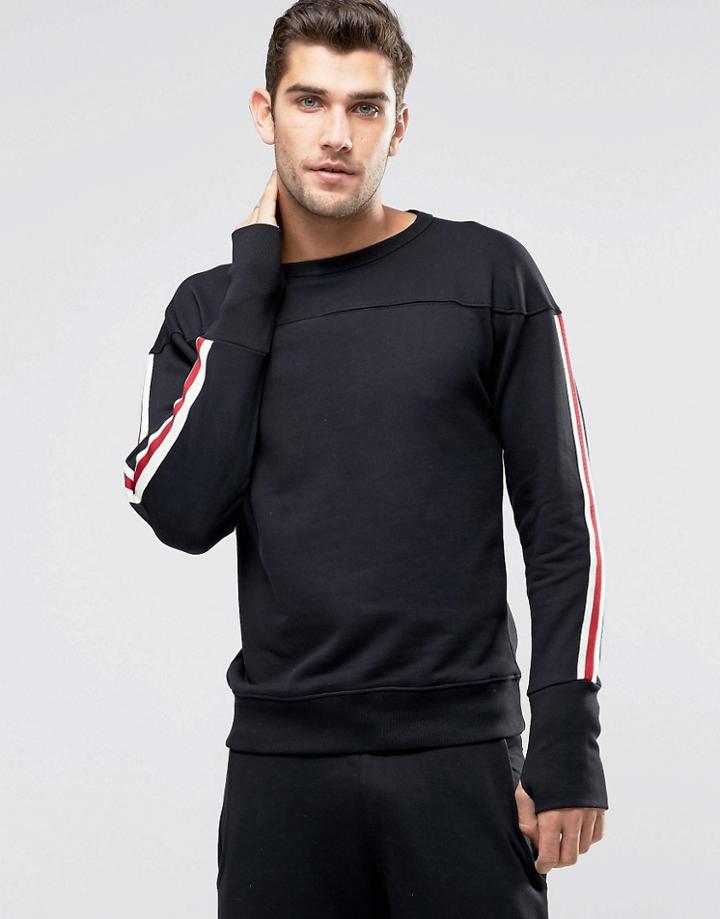 Diesel Long Sleeve Top In Regular Fit With Side Stripe - Black