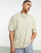 Asos Design Oversized Double Layer T-shirt In Washed Khaki-green