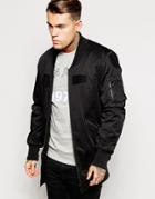 Asos Longline Bomber Jacket With Patches - Black