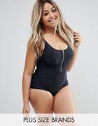Junarose Deep Back Zip Swimsuit - Black