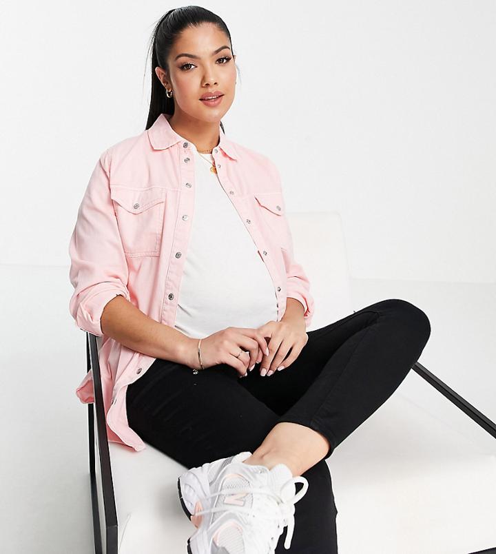 New Look Maternity Oversized Shirt In Pink Gingham