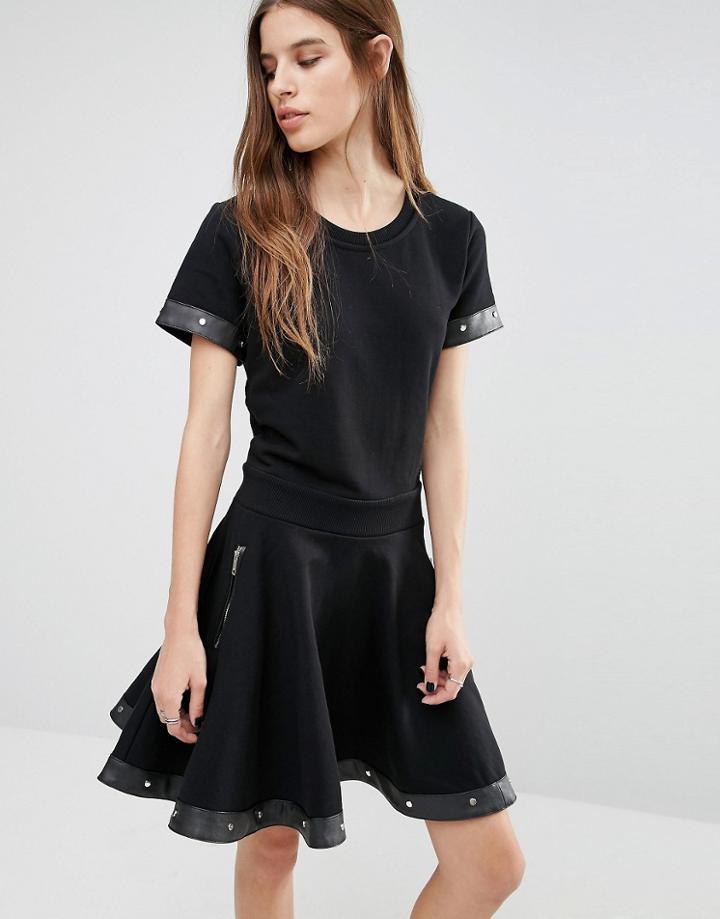 Diesel Stud Detail Skater Dress With Zip Pockets - Black