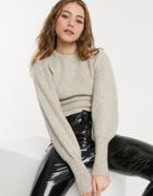 Miss Selfridge Puff Sleeve Sweater In Beige-neutral