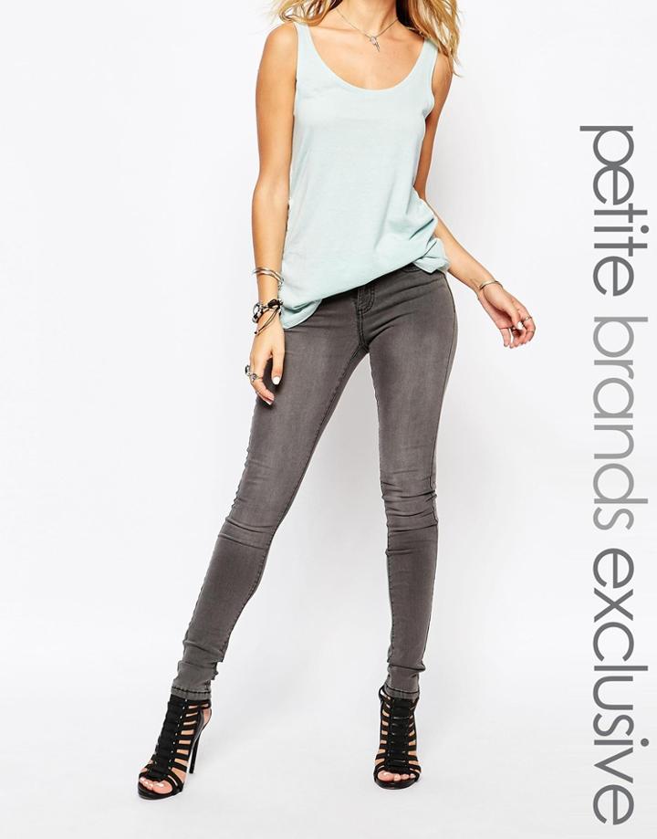 Noisy May Petite Eve Low Rise Skinny Jean - Gray