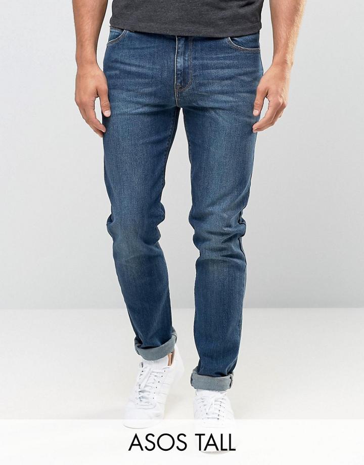 Asos Tall Skinny Jeans In Dark Wash - Blue