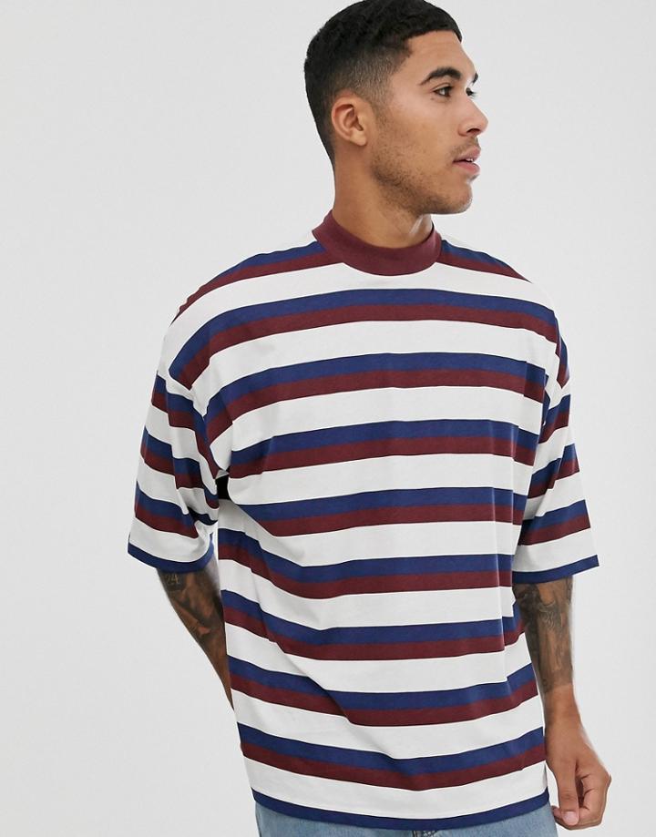 Asos Design Oversized Striped T-shirt With Turtleneck - White