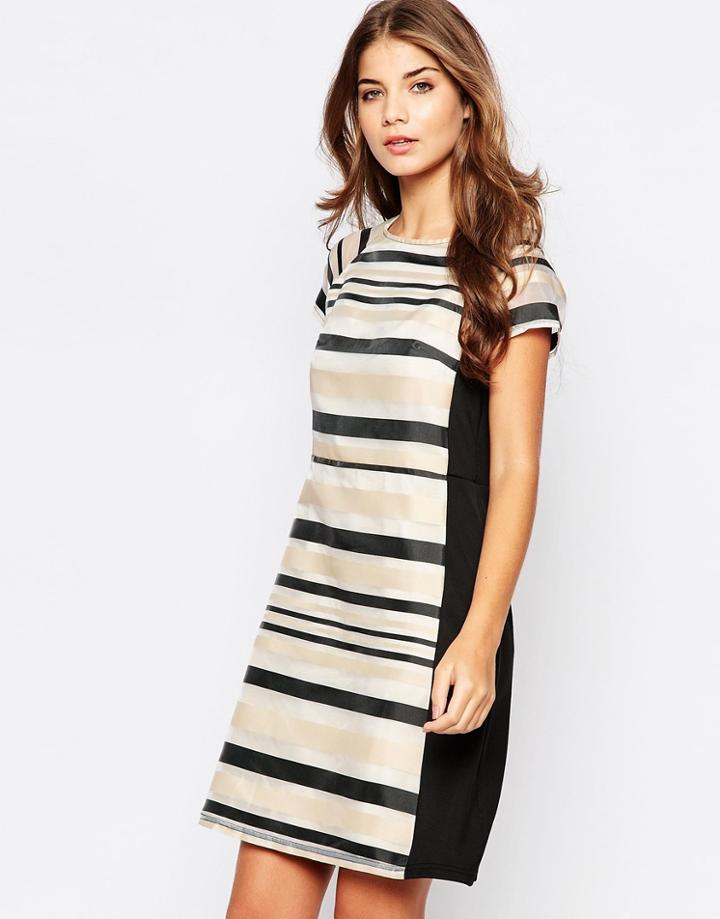 Little Mistress Shift Dress With Sheer Stripe Panel