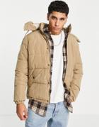 Jack & Jones Originals Puffer Jacket With Detachable Sherpa Hood In Beige-neutral