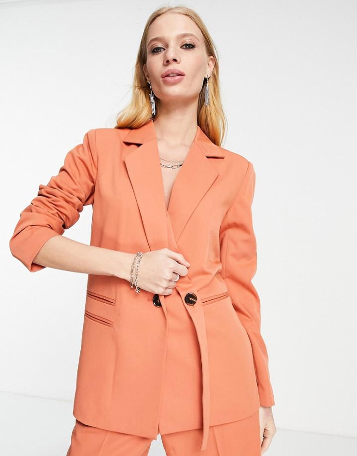 4th & Reckless Oversized Lapel Detail Jacket In Red Coral - Part Of A Set-orange
