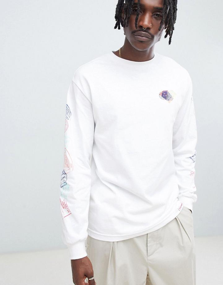 Diamond Supply Trotter Passport Long Sleeve T-shirt With Sleeve Print In White - White