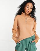 Stradivarius Half Zip Cropped Sweatshirt In Beige-neutral