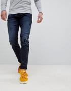 Only & Sons Slim Fit Jeans In Coated Denim With Rip Details - Navy