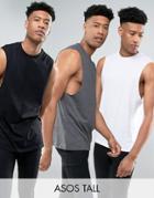 Asos Tall Tank With Extreme Dropped Armhole 3 Pack Save - Multi