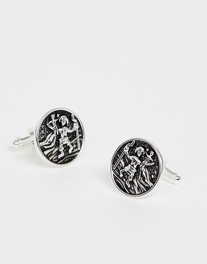 Asos Design St Christopher Cuff Links In Burnished Silver