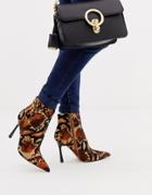 Asos Design Evon Leather Heeled Boots In Leopard Print-multi
