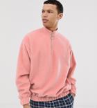 Asos Design Tall Oversized Turtleneck Sweatshirt In Polar Fleece With Half Zip In Pink - Purple