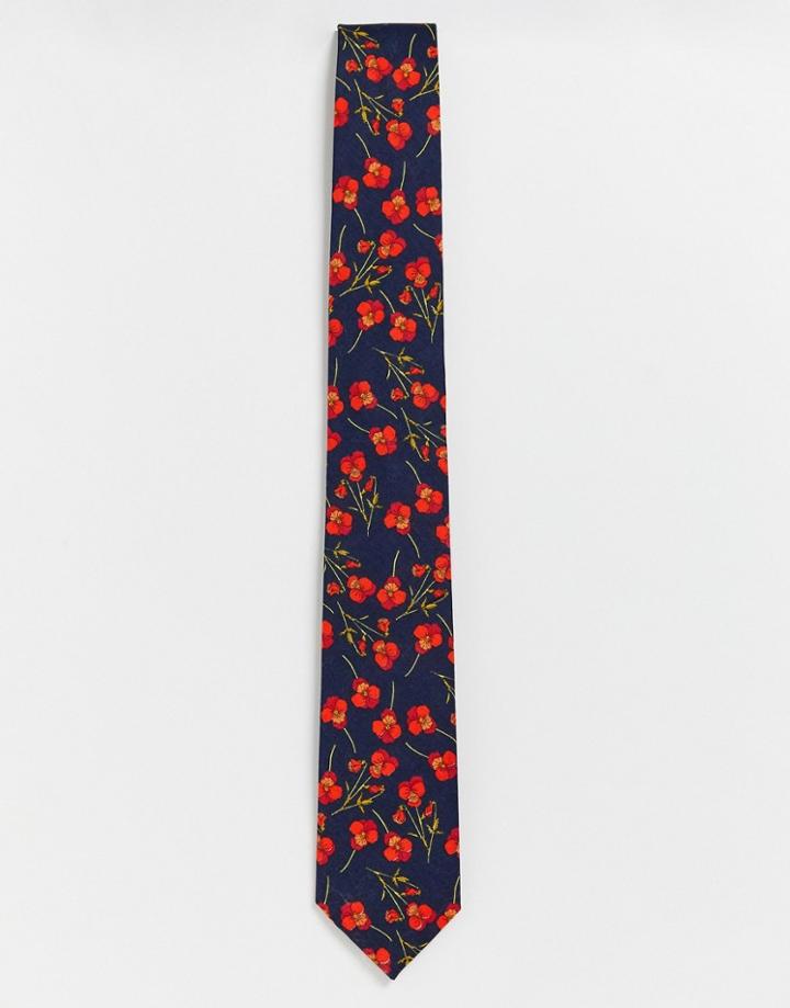 Gianni Feraud Liberty Print Poppy Tie-navy