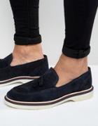 Asos Loafers In Navy Suede With Wedge Sole - Navy