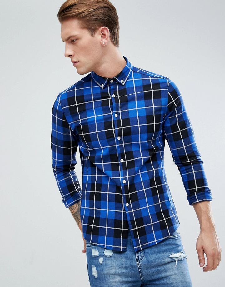 Asos Skinny Check Shirt - Blue