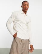 Asos Design Long Sleeve Polo With Rib Cuff And Hem In Beige-neutral
